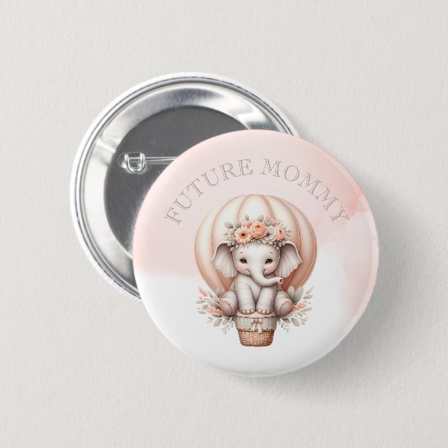 Future Mommy Baby Shower Peach Elephant Button (Vorne & Hinten)