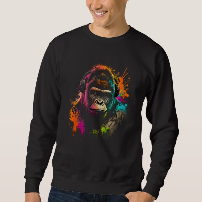 Future Monkey Dj Retro Party Gorilla Dj Synthwave Sweatshirt (Vorderseite)
