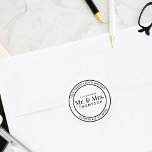 Future Mr and Mrs Round Wedding Return Address  Runder Aufkleber<br><div class="desc">Enhance the elegance of your wedding invitations with our Future Mr and Mrs Round Wedding Return Address Classic Round Sticker. This sticker is more than just a label; it's a stylish envelope seal that adds a touch of sophistication to your wedding stationery. The classic round design, coupled with a modern...</div>