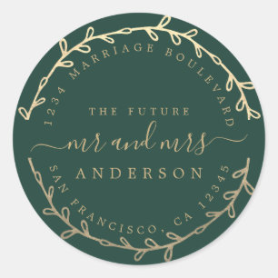 Future Mr. Gold Wreath Wedding Rücksendeadresse Runder Aufkleber