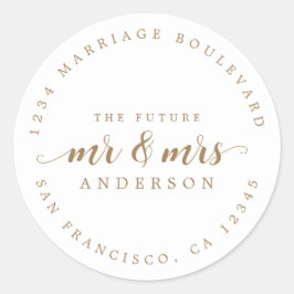 Future Mr. Mrs. Gold Script Rücksendeadresse Runder Aufkleber