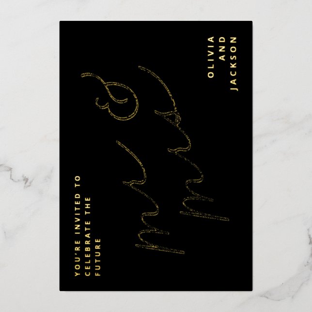 Future Mr. & Mrs. Script Foto Save the Date Folieneinladung (Vorderseite)