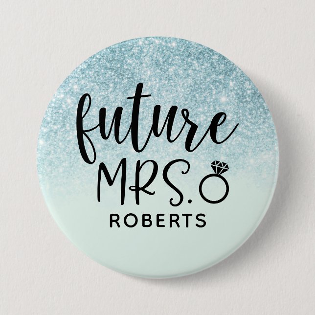 Future Mrs Blue Glitzer Button (Vorderseite)