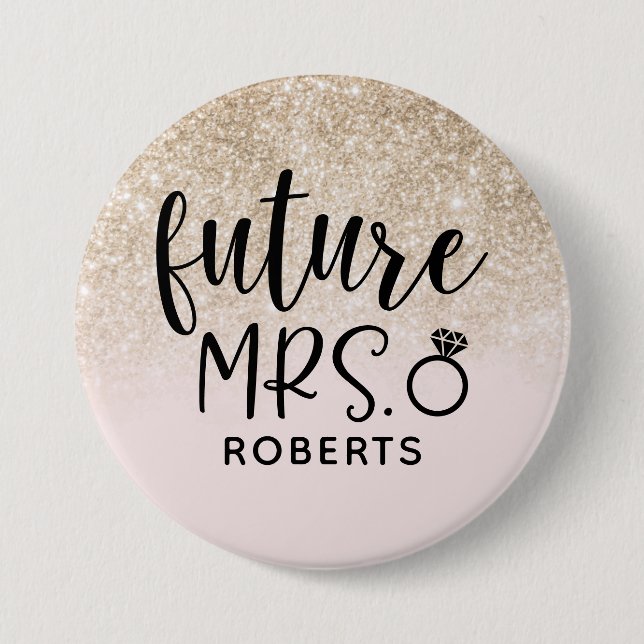 Future Mrs. Blush Pink and Gold Glitter Button (Vorderseite)