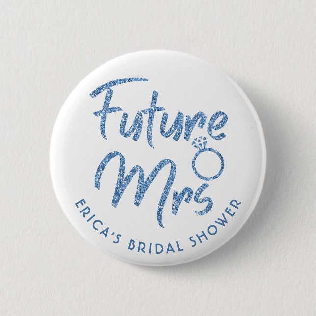 Future Mrs Brautparty Blue Glitzer Button (Vorderseite)