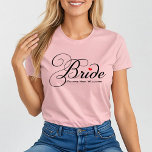 Future Mrs Bride Custom Script Pink Wedding T-Shirt<br><div class="desc">Niedliches und klassisches rosa Bride Shirt mit schwarzem Drehbuch und eigenem Namenstext "Future Mrs.", der personalisiert werden kann.</div>