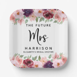 Future Mrs Burgundy Floral Brautparty Pappteller