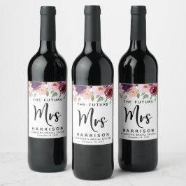 Future Mrs Burgundy Floral Brautparty Weinetikett