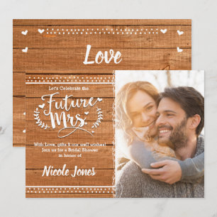 FUTURE MRS. Eichenholz-Rostige Hochzeitsdusche Fot Einladung
