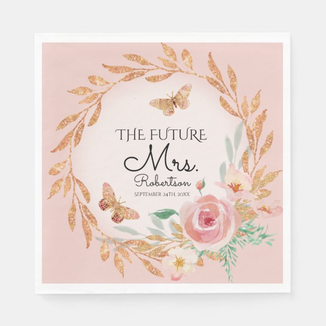 Future Mrs Elegant Blush Pink Floral Brautparty Serviette (Vorderseite)