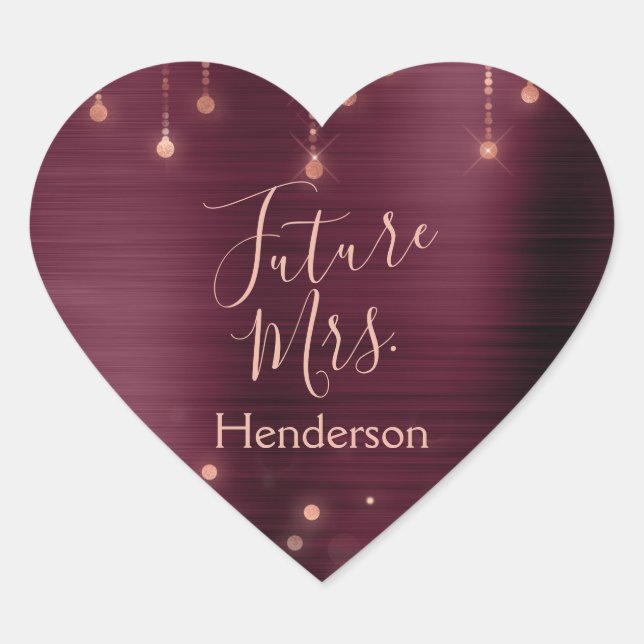 Future Mrs Pink Rose Gold Burgundy Brautparty Herz-Aufkleber (Vorderseite)