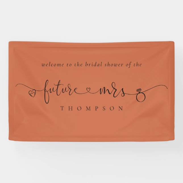Future Mrs Ring Hearts Terracotta Brautparty Banner (Horizontal)