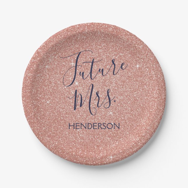 Future Mrs Rose Gold Blush Pink Sparkle Glitzer Pappteller (Vorderseite)