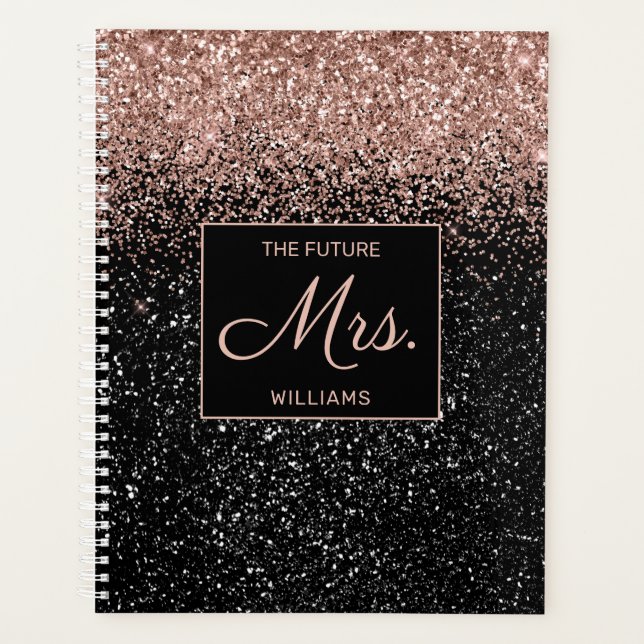 Future Mrs Rose Gold Glitzer Black Sparkle Wedding Planer (Vorderseite)