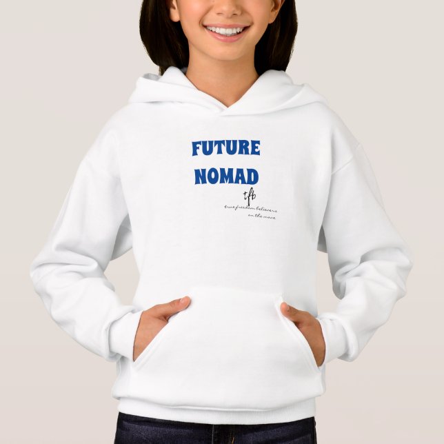 Future Nomad Deep Blue Text Girls Hoodie (Vorderseite)