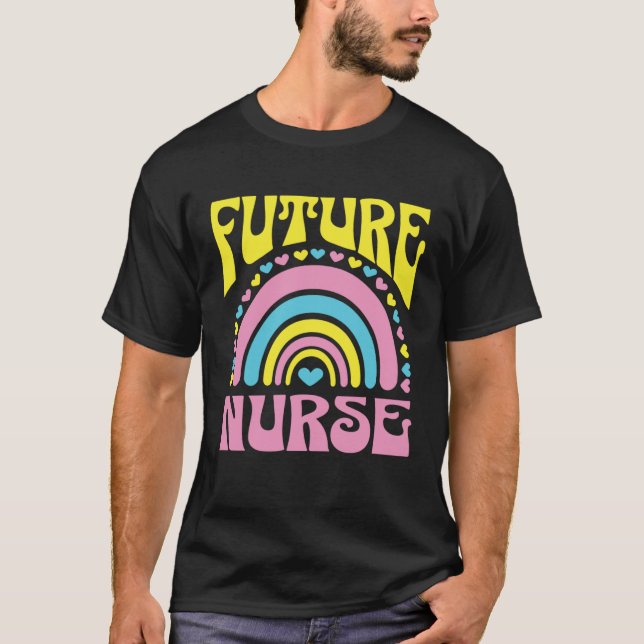 Future Nurse Bright Retro Rainbow Nurses Training T-Shirt (Vorderseite)