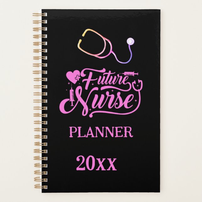 Future Nurse Elegant Modernes Rosa und Schwarz Planer (Vorderseite)