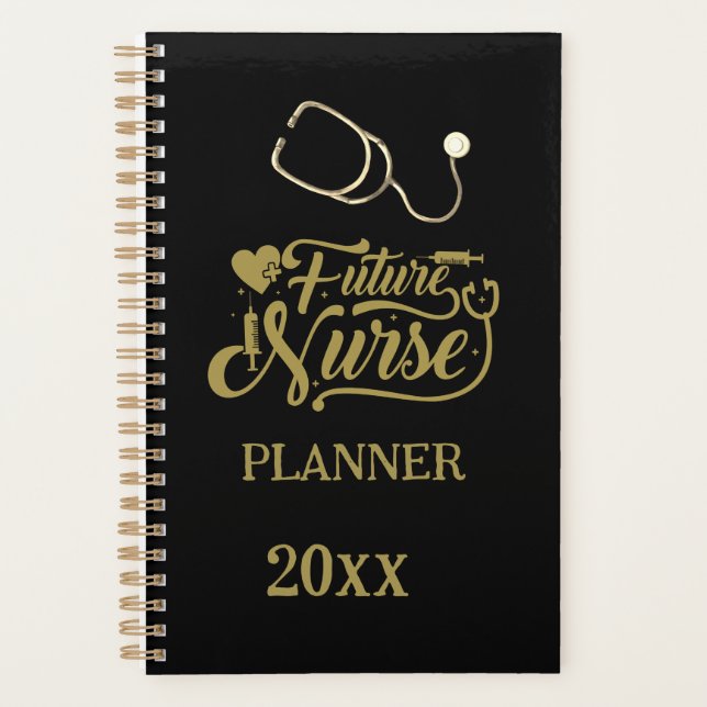 Future Nurse Elegante Modernes Gold Minimalistisch Planer (Vorderseite)