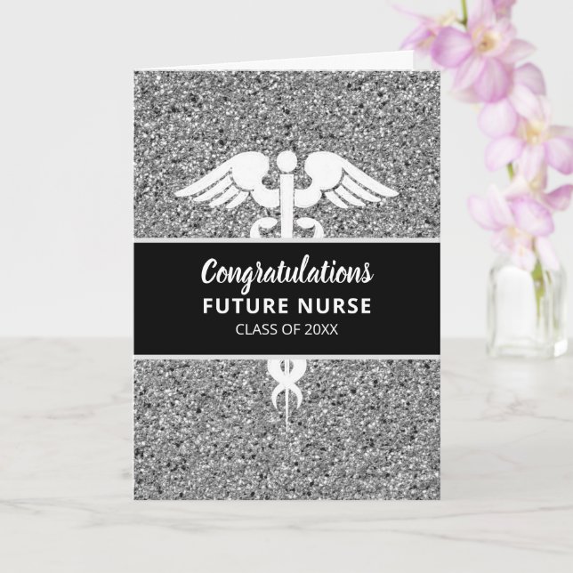 Future Nurse Graduate Medical Black Silver Glitzer Karte (Orchidee)