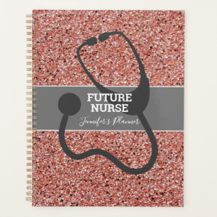 Future Nurse Stethoscope Pink Glitzer Personalisie Planer