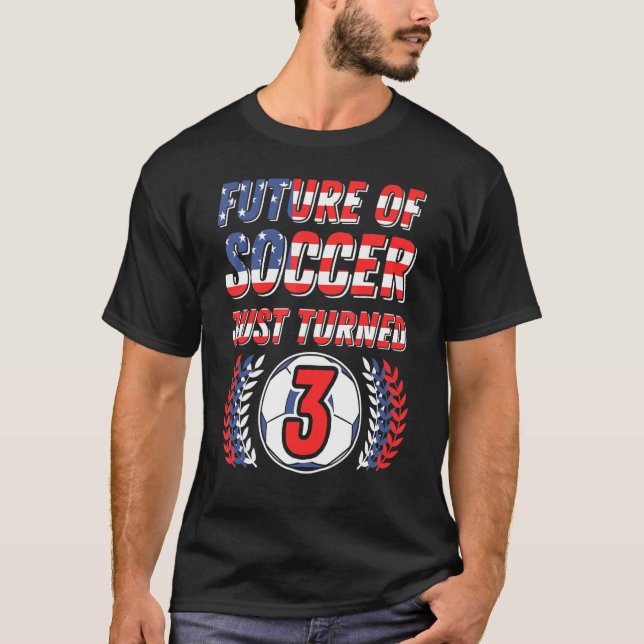 Future Of Soccer Just Turned 3 Birthday Party Cele T-Shirt (Vorderseite)