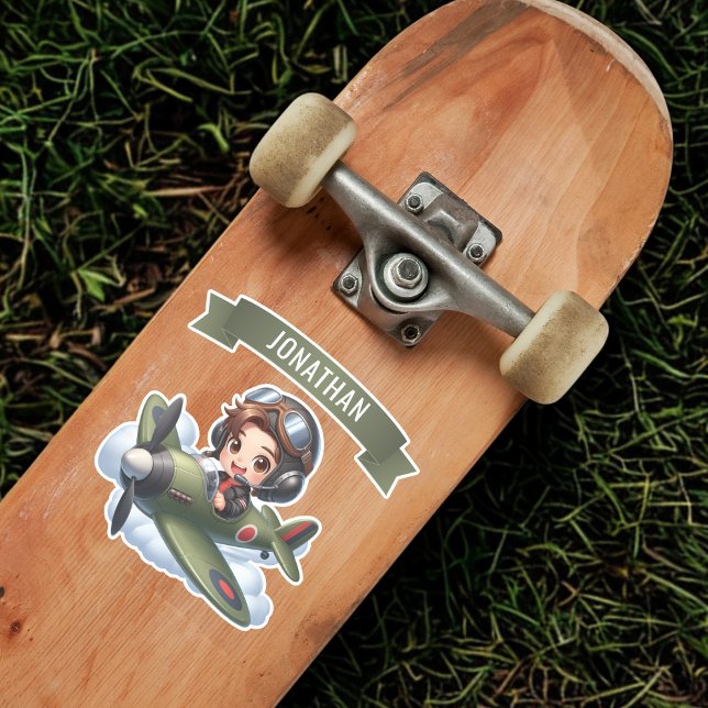 Future Pilot Boy Vintage Airplane Personalized Aufkleber (Von Creator hochgeladen)