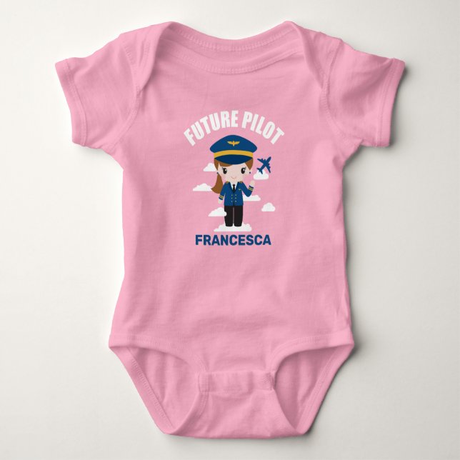 Future Pilot Girl Character Baby Bodysuit Strampler (Vorderseite)