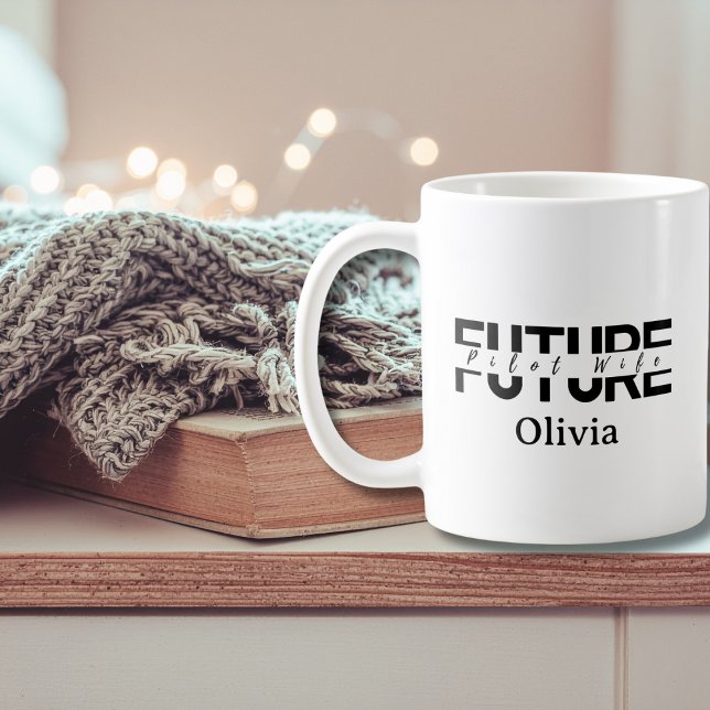 Future Pilot Wife Wedding Simple Script Romantic  Kaffeetasse (Von Creator hochgeladen)