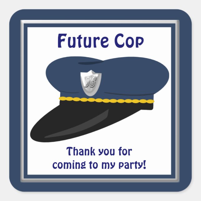 Future Polizist Police Hat Gastgeschenke Quadratischer Aufkleber (Vorderseite)