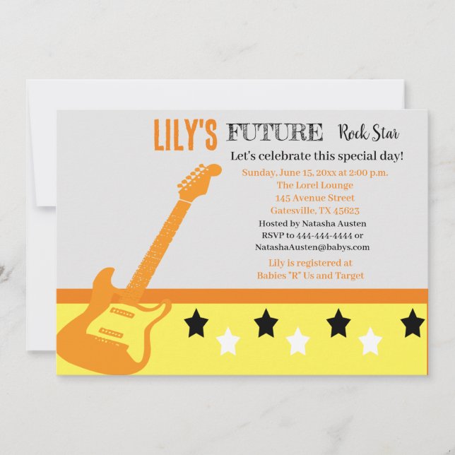 Future Rocker Baby Shower Gelbe Einladung (Vorderseite)