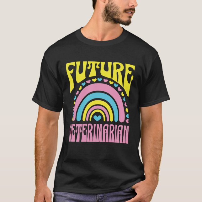 Future Veterinarian Bright Retro Rainbow Veterinar T-Shirt (Vorderseite)