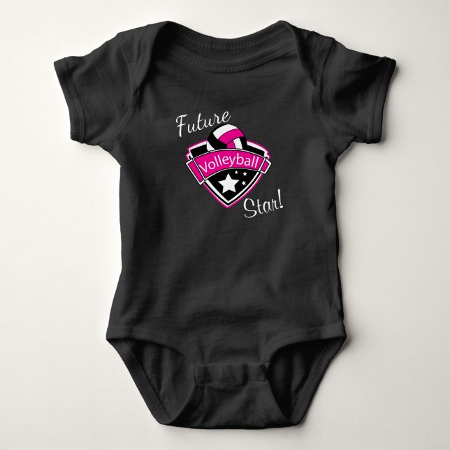 Future Volleyball Star - Hot Pink, White und Black Baby Strampler (Vorderseite)