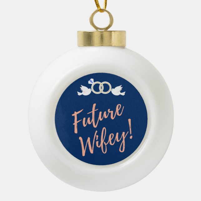 Future Wifey Love Birds in Deep Blue Keramik Kugel-Ornament (Vorderseite)