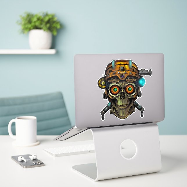 Futurismus trifft Retro Cool - Groovy Steampunk Al Aufkleber (Laptop auf Schreibtisch)