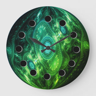 Futuristic Abstract Green Glow Wall Clock Große Wanduhr