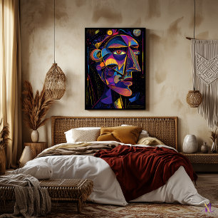 Futuristic Abstrakt Vision - Neon Cubist Portrait Poster