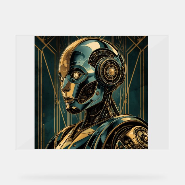 Futuristic Android Art Print | Retro Art Deco Cybe Acrylschild (Vorderseite)