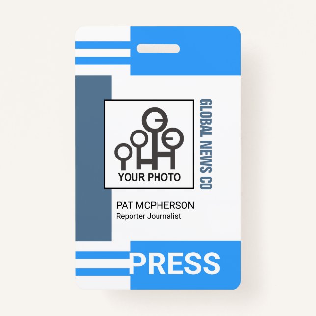Futuristic Blue Stripe Blocks Press ID Ausweis (Vorderseite)
