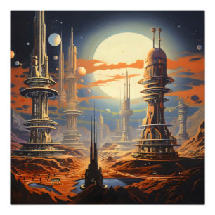 Futuristic City Vintag SciFi Fotodruck