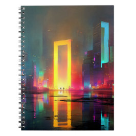 Futuristic City with Radiant Neon Portal Notizblock