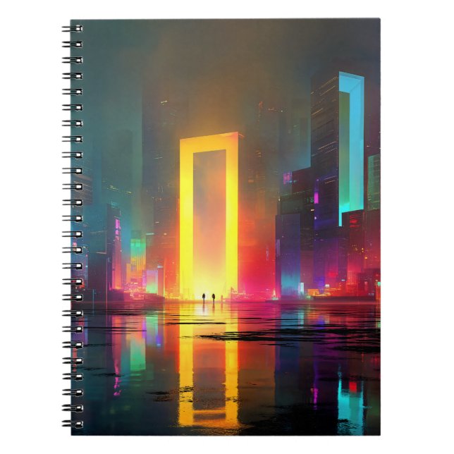 Futuristic City with Radiant Neon Portal Notizblock (Vorderseite)