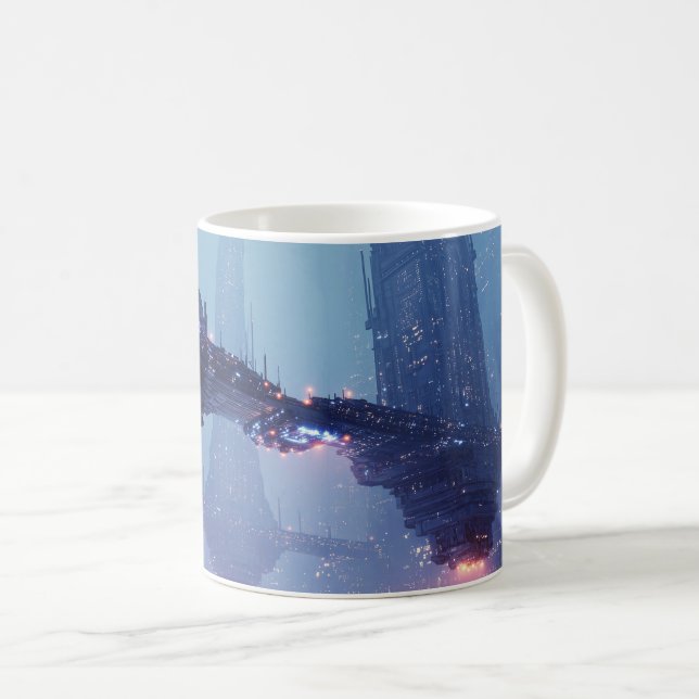 Futuristic Cityscape with Hovering Structures Kaffeetasse (VorderseiteRechts)