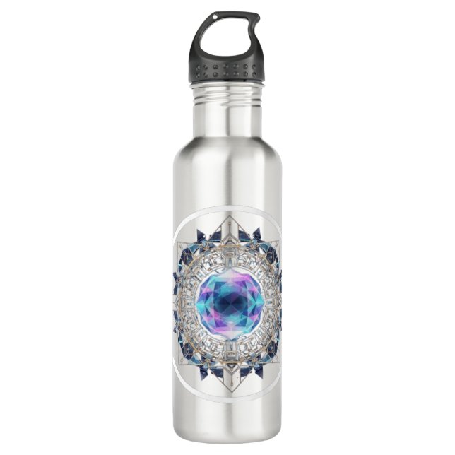 Futuristic Crystal Mandala – Geometric Tech Art Edelstahlflasche (Vorderseite)