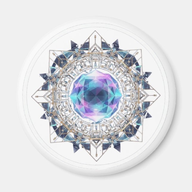 Futuristic Crystal Mandala – Geometric Tech Art Magnet (Vorne)