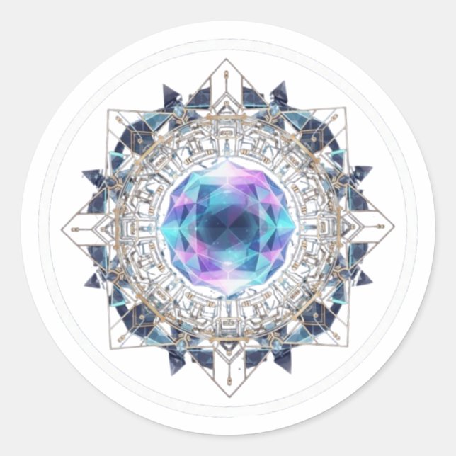 Futuristic Crystal Mandala – Geometric Tech Art Runder Aufkleber (Vorderseite)