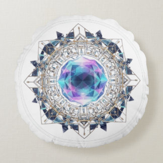 Futuristic Crystal Mandala – Geometric Tech Art Rundes Kissen
