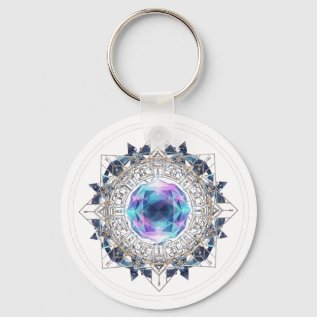 Futuristic Crystal Mandala – Geometric Tech Art Schlüsselanhänger (Vorderseite)