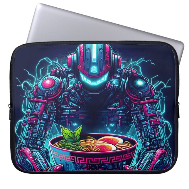 Futuristic Cyberpunk Robot Neon Food Ramen Laptopschutzhülle (Vorderseite)