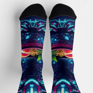 Futuristic Cyberpunk Robot Neon Food Ramen Socken