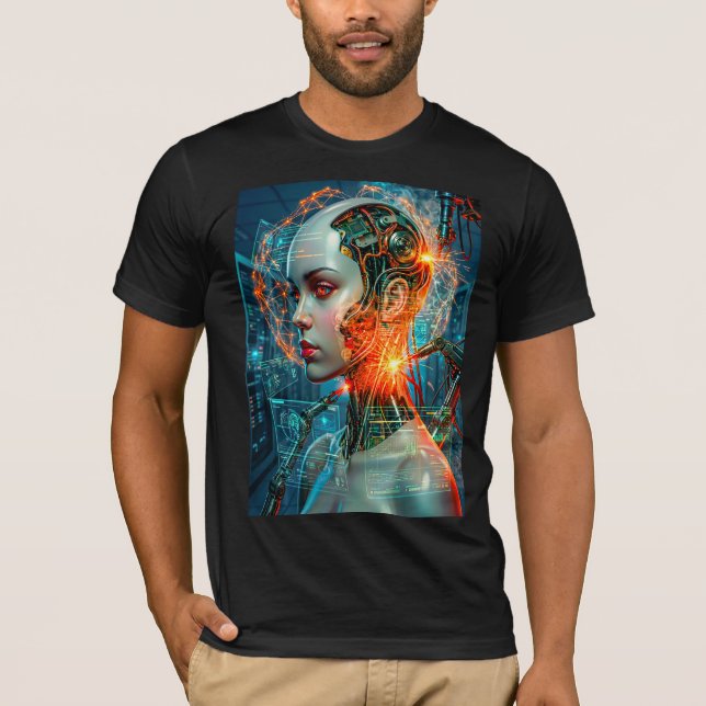 Futuristic Cyborg Neural Network Sci-Fi Tech T-Shirt (Vorderseite)